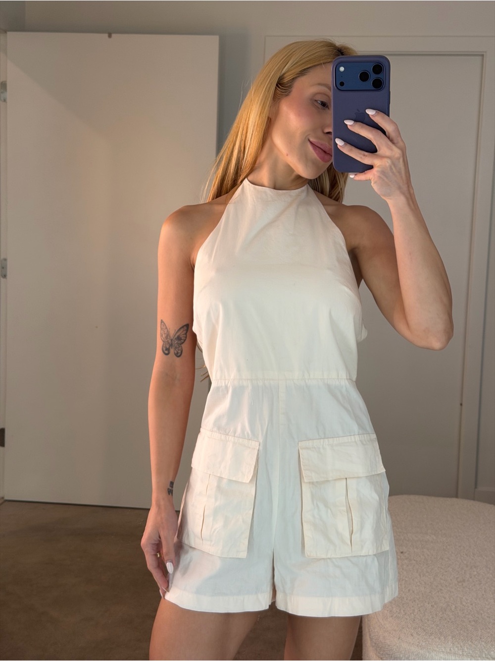Zara Cream Halter Pocket Romper